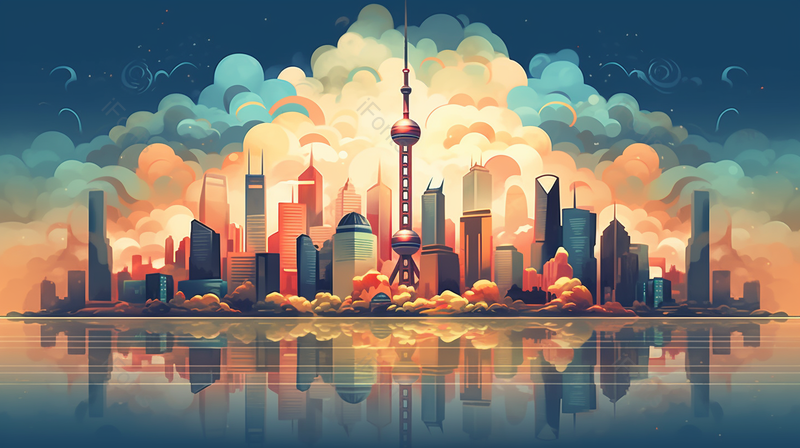 城市上海东方明珠塔全景插画,插画/手绘图,插画/手绘图库,插画/手绘图下载,插画/手绘